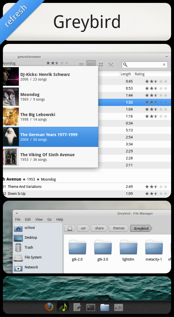 Screenshot compilation of Greybird's refresh